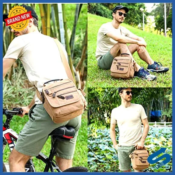 Canvas Messenger Bag Vintage Multi-Function Adjustable Strap Work Travel